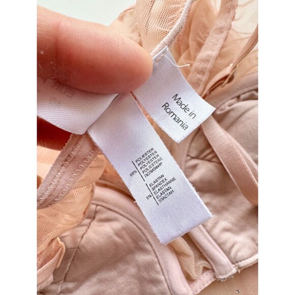 I.D. SARRIERI Light Pink Mesh Swarovski Rhinestone Thong Bodysuit, Size M - Picture 15 of 16